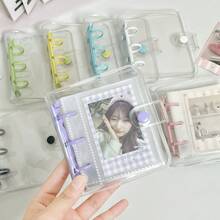 1pc A8 Transparent 3-Ring Binder, Cute Macaron Colored Loose Leaf Ledger, With Snap Button Soft Leather Surface Loose Leaf Notebook And Sticker Book, FEINIBOOK, Transparent Inner Page Replacement Core, Made Of Pp Material, Small Size, Large Capacity, Easy To Carry, Suitable For Diy Sticker Books, Hand Books, Or Placing Photo Cards, Photos, Small Objects, Etc. Of Idol Fans - Clear - View 1