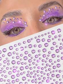2pcs Purple Face Glitter Rhinestone Stickers, Suitable For Rave Parties, Makeup, Crystal Decoration, Y2K Style, Music Festival DIY Eye & Face Gems, Valentine's Day GiftValentine's Day Gift For Her KM91 - 紫色 - 查看 6