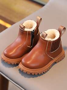 1 双儿童可爱时尚靴子，秋冬毛绒简约户外靴，幼儿休闲保暖靴 - 棕色 - 查看 1