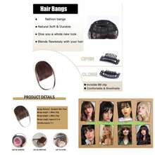 Clip - In Hair Bangs Extensions, With Clips Airy French And Bangs Hair With Temple Coverage Women Curved Bangs Easy To Style Daily Wear Red, French Bangs - 深棕色+稀疏瀏海 - 查看 2