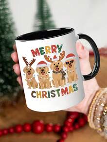 1pc 11 Ounce Ceramic Cup - A Mug With A Merry Christmas Golden Retriever, The Perfect Cup For Coffee Lovers, And An Ideal Holiday Gift For Thanksgiving, Birthdays, Or Christmas Parties. Multi Functional Tea Cups For Hot And Cold Drinks, Wedding Or Valentine's Day Gifts, Cute Winter Beverage Containers, Fun Household Kitchen Items - Christmas Decorations, Cute Dogs Wearing Christmas Hats! " - Multicolor - View 12
