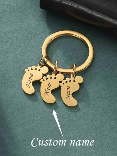 1 Custom Cute Smooth Footprint Stainless Steel Keychain, Laser Engraved Logo Pendant Key Ring, Back Decoration, Commemorative Gift, Birthday Party Gift, Fashionable Gift Boys/Girls, Custom For Teenagers