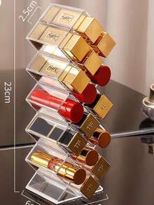 Caixa organizadora de cosméticos de acrílico transparente com vários compartimentos para batom, ideal para penteadeira de quarto, pode armazenar batons, lápis de sobrancelha e pincéis.