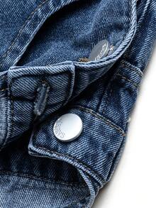 可调节肩带宽腿中性水洗蓝色牛仔背带裤，四季皆宜