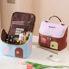 1 pezzo Borsa trucco per donne con motivo dopamina, grande capacità, scomparti, portatile e impermeabile per il viaggio, da tenere in mano