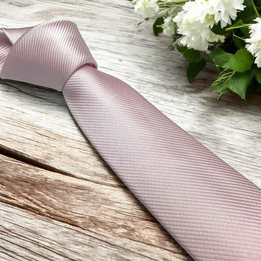 Solid Color Striped Men's Tie With Quality Texture, A Must-Have For Weddings, Business And Formal Occasions - Baby Pink - View 1