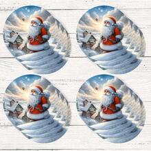 4 piezas/8 piezas Posavasos con tema navideño, almohadillas absorbentes con estampado navideño, tapetes para café, posavasos para cocina, mesa, habitación, decoración de bar, regalos navideños
