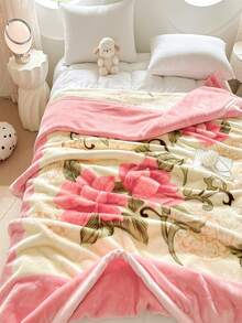 1件花卉图案拉舍尔经典毛毯，柔软亲肤，活性染色，3D剪花工艺，多用途毛毯，舒适温暖，适用于客房和卧室