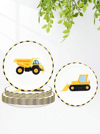 10pcs/20pcs/50pcs Construction Birthday Party Paper Plates Dump Truck Disposable Plates Excavator Cake Dinner Plates Tableware For 1st 2nd 3rd Birthday Babe Shower Party Supplies Table Decor