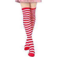 DAZCOS Striped Thigh High Socks Elastic Over The Knee Knit Stockings For Halloween Christmas Daily And Cosplay - Red+White - View 10