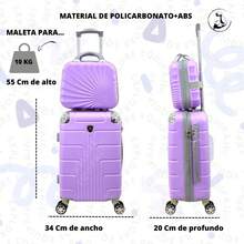 10kg 20-Inch Suitcase + Toiletry Bag Undocumented Lightweight Durable Carry-On Waterproof - Lilac Purple - View 3