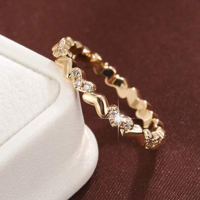 خاتم أنيق للنساء مرصع بالزركونيا المكعبة بتصميم هندسي على شكل قلب، هدية زفاف