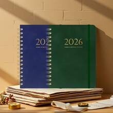一套140页2026年计划本，包含周计划和月计划，螺旋装订，硬封面，适用于春节、教师节、圣诞节、儿童节等节日，高品质日记本，是办公、居家、学校用品、派对礼品、市场营销活动、商务礼品、广告礼品、促销品、会议礼品、福利礼品、节日礼品、奖励和纪念、公关礼品的理想之选。 - 彩色 - 查看 3