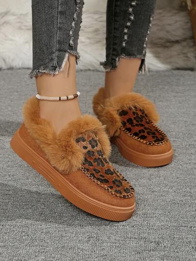 [Cross-Border Bestseller] Bow Fleece Snow Boots, Faux Rabbit Fur Lining, Slip-On, Anti-Slip Thick Sole Warm Shoes For Women, Fashion Versatile European & American Style, Autumn/Winter