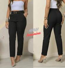 Women's Tailored Jogger Pants With High Waist Belt - 黑色 - 查看 2