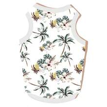1pc Pet Hawaiian Vest, Animal Style Dog T-Shirt With Floral & Coconut Tree Print, Breathable Dog Vest Suitable For Small To Medium Pets, All Season Beach Dog Clothes