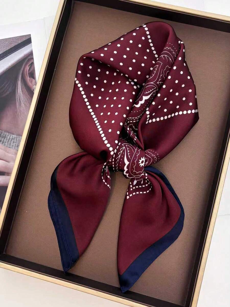 1pc Unisex Scarf, Square Headband, Headwrap, Shawl, Neck Scarf, Bandana - Burgundy Cashew Flower - View 1