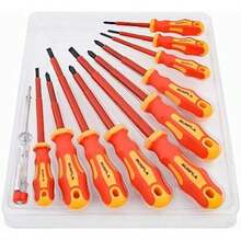 Juego de 11 Destornilladores Aislados 1000V y Buscapolos Aprobado por la VDE Juego de Desarmadores para Electricistas Planos y Phillips(default) - Tipo 1 - Ver 3