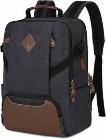 Vintage Tela Zaino Uomo, Impermeabile Zaino Scuola Computer 15.6 Pollici con Ricarica USB Porta Zaino per College Viaggi Donne Adolescente Lavoro - Nero - Visualizzare 9