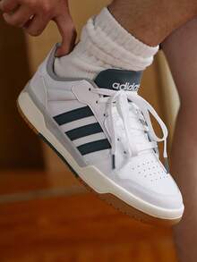 Adidas ENTRAP Comfortable Versatile Non-Slip Durable Low-Top Retro Basketball Shoes, Unisex, White & Blue, Retro American Campus Style Teenage Vibe Basketball Sneakers - White - View 2