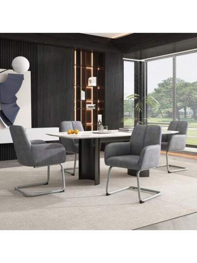 Dining Chair, Set Of 2, Armchair, Modern, Minimalist Leisure Living Room Bedroom Stoel Arched Steel Legs, Grijs [OLD SKU:WF310649AAG] view 3