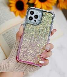 Case 3 en 1 Glitter colores Protección 360 MZ005 funda protectora triple accesorios modernos colores vibrantes para smartphone - Negro Rosa - Ver 1