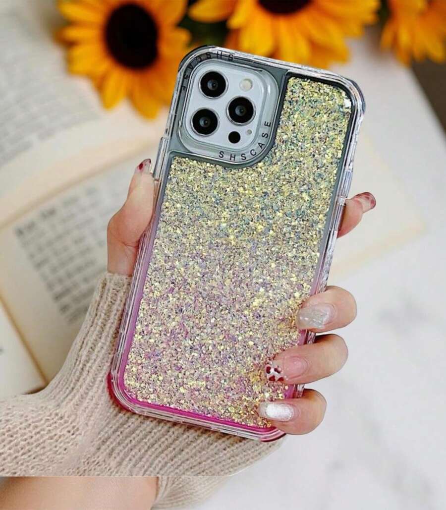 Case 3 en 1 Glitter colores Protección 360 MZ005 funda protectora triple accesorios modernos colores vibrantes para smartphone - Negro Rosa - Ver 1