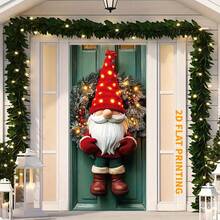 1 buc. Coroană de ușă gnome festive 2D plată de Crăciun, material poliester, nu necesită electricitate, decor de perete de sărbători pentru interior/exterior pentru casă și petrecere