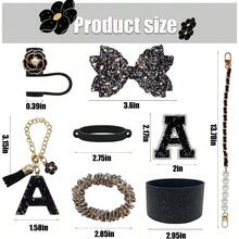 AFRT 8PCS Stanley Cup Accessories Set For 40oz And 30oz Tumbler With HandleIncluding Straw Topper Boot Water Bottle Handle Strap Straw Bow Decorate Bracelets Letter Charm Initials Sticker Cup Ring Black D - blackD - 查看 2