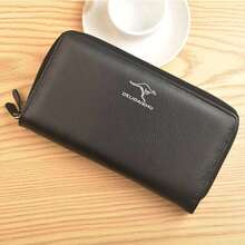 Cartera de hombre, monedero largo, clutch de cuero, bolso de mano grande para negocios, funda para teléfono y tarjetas, regalo para hombres, padre, hijo, esposo, novio - Marrón - Ver 4