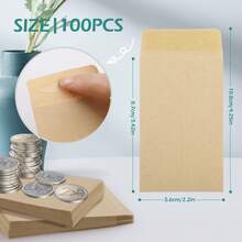 Paquete de sobres kraft para dinero, aptos para sobres de ahorro de dinero, Sobres de Banco para Dinero En Efectivo, Monedas, Joyas, Notas (Pack de 100 Uds, Marrón) - color1 - Ver 1