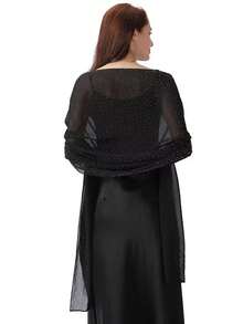 Luxury Faux Diamond High-Quality Lightweight Shawl, Shiny Sparkly Bohemian Polyester Fabric For Evening Party