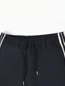 男士黑色條紋直筒寬鬆休閒運動長褲，適合登山、健身、通勤與休閒，秋冬款 - 黑色 - 查看 7