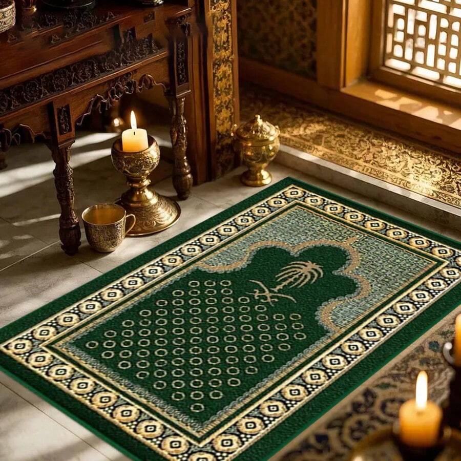 1 قطعة سجادة صلاة قابلة للطي كلاسيكية، قاع ناعم من الفلوت، بسمك تقريبي 1 سم، بتصميم إسلامي زاهي، مصنوعة من بوليستر متين، قابلة للغسل في الغسالة، مناسبة للاستخدام الداخلي/الخارجي، رائعة للدراسة والصالون وأنشطة رمضان والحج، عنصر منصة شعبي، يحبها الأطفال، سجادة صلاة جميلة