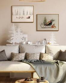Arte de pared festivo de árbol de Navidad clásico y chimenea para sala de estar, impresión en lienzo de x pulgadas con luces navideñas y cajas de regalo, decoración rústica de invierno para el hogar, exhibición de entrada en el mantel - transparente - Ver 7