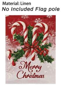 1 pièce Drapeau de jardin Candy Cane de Noël joyeux (mât de drapeau non inclus), bannière de cour double face avec houx et baies festives, design résistant à la décoloration, décoration saisonnière d'extérieur/intérieur pour jardin, patio ou maison, décorations de Noël d'extérieur, décoration de patio, design de paysage enneigé