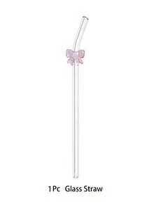 5 piezas Pajitas de vidrio con lazos rosas de dibujos animados, pajitas de vidrio reutilizables y duraderas, resistentes a temperaturas, se pueden usar para batidos, jugos, leche con té, bebidas frías, cócteles, reuniones familiares, oficinas, restaurantes, bares, pastelerías (con cepillo para pajitas) Regalos de Navidad - Multicolor - Ver 16