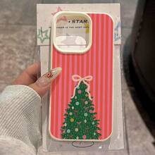 Funda de diseño de ilustración de árbol de Navidad a rayas rosas para  16 Pro Max, compatible con 15 Pro Max/14/16 Plus/15/13P/12/11 - Funda protectora de moda delgada de TPU a prueba de golpes, , accesorio de teléfono a prueba de golpes, funda de teléfono de Navidad, funda protectora delgada, patrón festivo, estética minimalista, material de TPU delgado, funda de teléfono duradera, buscadores de regalos, compradores de festividades Carcasa personalizada con estampado - Blanco antiguo - Ver 3
