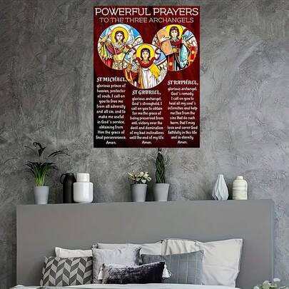 Impression sur canevas de prière de l'archange - Décoration murale inspirante sans cadre avec St. Michel, St. Gabriel, St. Raphaël - Affiches religieuses et spirituelles pour la maison, le bureau - Style déco classique