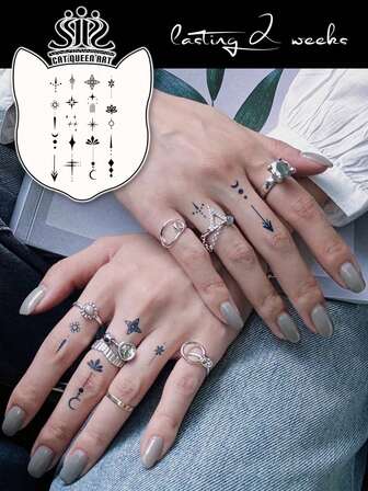 Juice Tattoo, Made Of Natural Plant Ingredients, Semi Permanent Tattoo, Minimalist Tattoo Sticker, Floral Starlight Arrow Pattern, Temporary Fake Tattoo, Finger Behind Ear, Shoulder, Neck, Collarbone DIY, Daily Party, Holiday Gift, Body Decoration For 1-2 Weeks, Non Fading, Non Reflective, Waterproof, Realistic Tattoo Sticker, 1 Pack