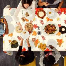 Fall Thanksgiving Tablecloth, 3 Pack Disposable Plastic Thanksgiving Tablecloths, Maple Leaf Rectangle Table Cover Autumn Harvest Fall Thanksgivings Party Favors Supplies Decorations 54x 108 Inch - Fall Orange_2pcs - View 4