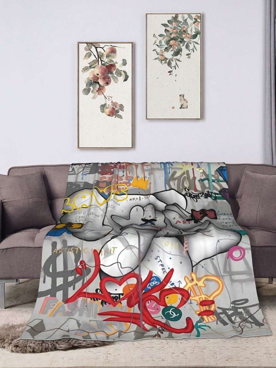 1pc Kawss Kawaii Kaw Gifts Blankets Ultra Soft Flannel Throw Blankets For Living Room Decor Bedroom Couch Sofa Chair Office Car - màu đen - Xem 1