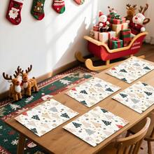 1 pièce/4 pièces/6 pièces/100 pièces Sets de table motif sapins de Noël et flocons de neige, sets de table rectangulaires en polyester lavables en machine, protecteurs de table, sets de table isolants, décorations de table de restaurant, fournitures de fête, décorations de Noël, peuvent être offerts en cadeau