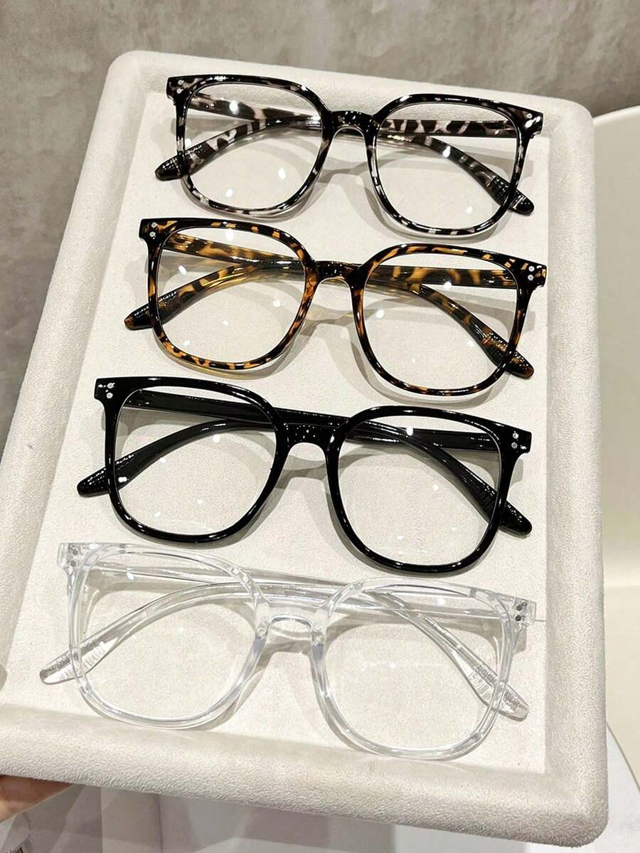 4 Stücke/Set quadratische Mehrfarbig Lässig/Schul Stil Nicht-Verschreibung Brillen Kombination für Frauen und Männer, geeignet für Büro, Lesen, TV schauen, Gaming, Smartphone Zubehör, Dekoration