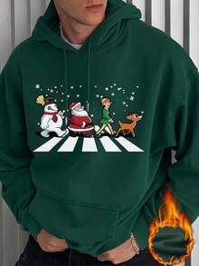 Herren Weihnachts-Hoodie mit Motiven von Weihnachtsmann, Schneemann und Hirsch, Neuheit für Herbst/Winter, Langarm-Oberteil