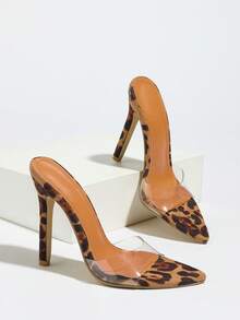 Women's Outdoor Fashionable Sexy Leopard Print Thin High Heeled Pointed PVC Translucent Glass Slippers In Multiple Colors,Spring Summer Outfits - Clear - View 6