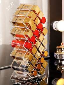 Caixa organizadora de cosméticos de acrílico transparente com vários compartimentos para batom, ideal para penteadeira de quarto, pode armazenar batons, lápis de sobrancelha e pincéis.