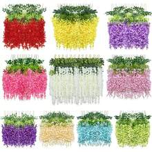 12pc Artificial Wisteria Hanging Flowers Fake Wisteria Flower Garland Silk Vines Rattan Decor For Home Wedding Arch Wall Garden Greenery Bedroom Outdoor Office Party Decoration (12, Yellow) - 香檳色 - 查看 5