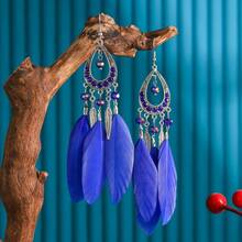 4 Pair/ Set Multi Color Long Tassel Style Feather Shaped Women's Earrings, Bohemian  Women's Earrings, Fashionable Daily Wear Jewelry Accessorie - 4對 - 查看 2