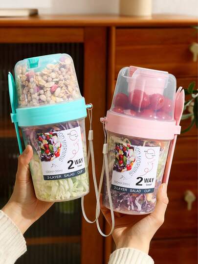 1 pieza Juego de taza y tenedor para ensalada, taza de ensalada de doble capa, taza de ensalada con tenedor, recipiente portátil para el desayuno, lonchera portátil, alimentos ligeros de frutas y verduras con tapa de tenedor, taza de yogur, recipiente de alimentos para el desayuno, taza para reducir la grasa, taza multifuncional para agua/bebidas, taza de agua ligera para viajes, adecuada para frutas, yogur, fitness, viajes, escuela y uso en la oficina, cocina, regalo de Navidad, útiles escolares.